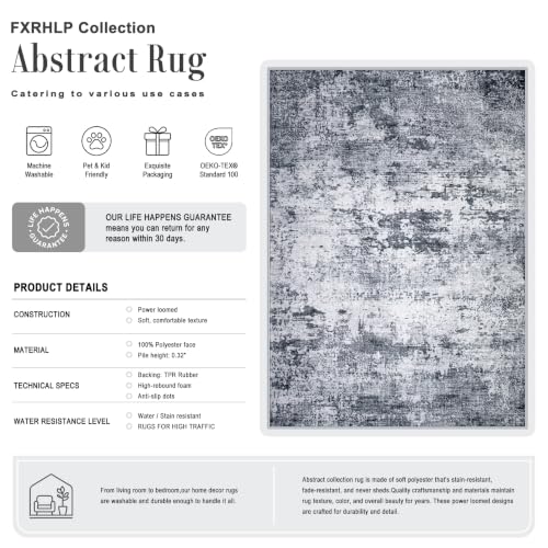 Grey 5x7 Modern Washable Indoor Rug for Living Room - Soft Non-Slip Carpet