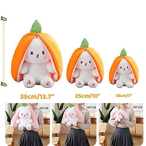 2PCS Plush Toy Pillow, Reversible Carrot Strawberry Bunny Plush with Zipper, Easter Bunny Stuffed Animal Cute Rabbit Plushie Birthday Gift for Boys Girls Kids (2pcs 7" Strawberry&Carrot)