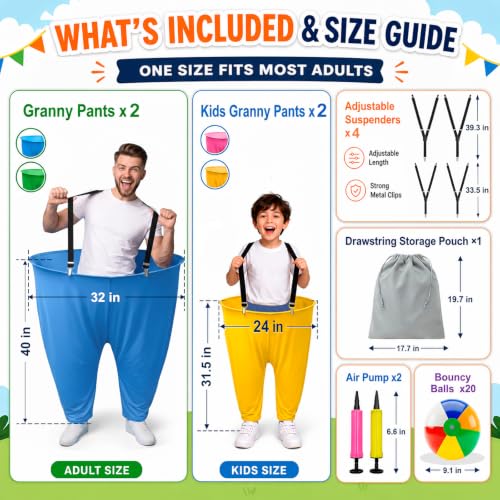 Giant Pants Yard Game Set for Adults and Kids - 2 Large + 2 Small Pants with Balls & Pump