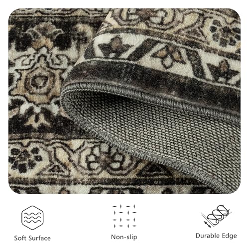 8x10 Rectangular Vintage Washable Area Rug - Brown Boho Non Slip Low Pile