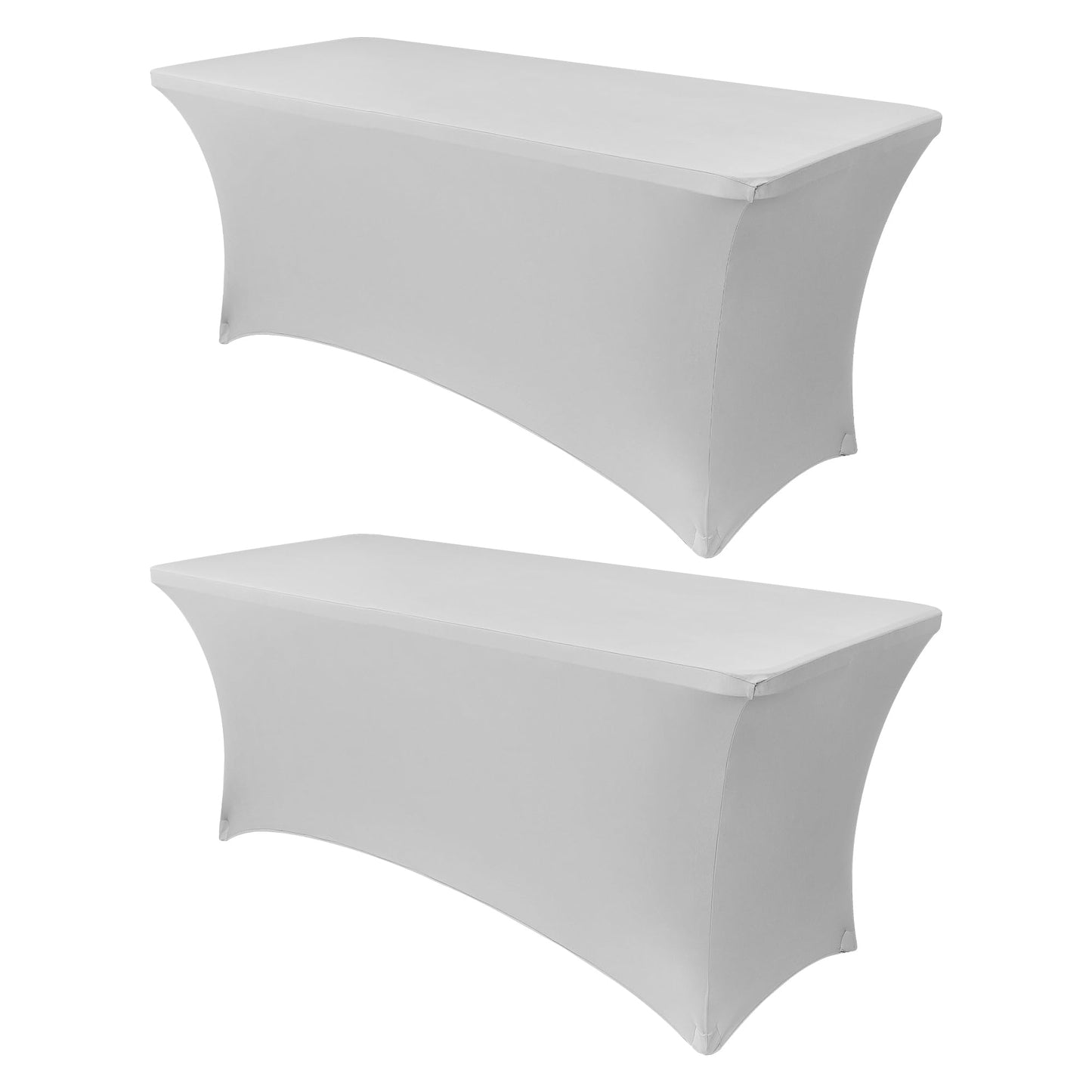 Obstal 8Ft Stretch Spandex Table Cover for Standard Folding Tables - 2 Pack Universal Rectangular Fitted Tablecloth for Party, Banquet, Events, Trade Show (Silver, 96L x 30W x 30H Inches)