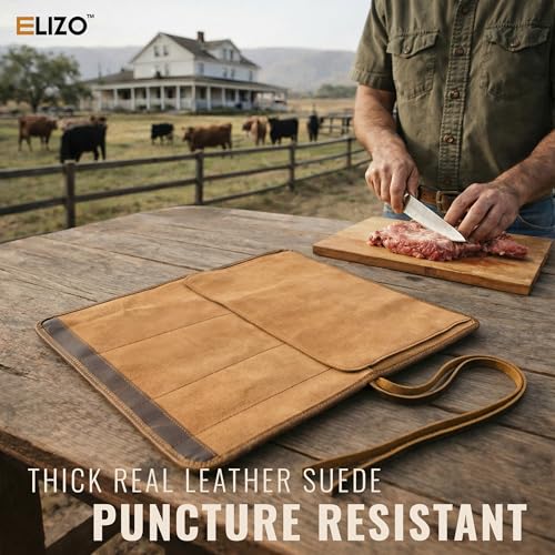 ELIZO Antique Leather Knife Roll Bag with 4 Slots - Professional Chef Case