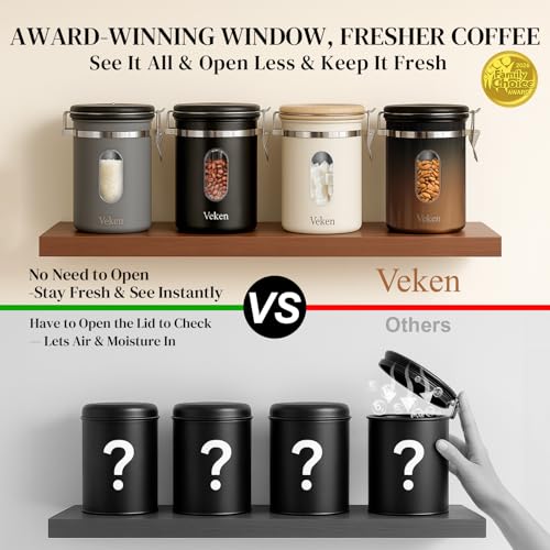 Veken Coffee Canister with Window - Gradient Copper, 22 oz Airtight Stainless Steel Container