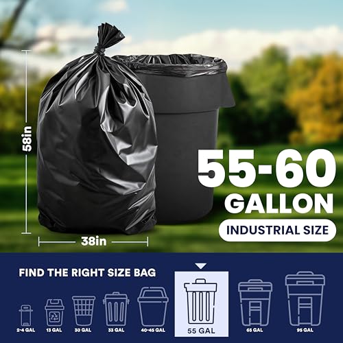 Heavy Duty Trash Bags 55-60 Gallon 1.0 Mil Black Garbage Can Liners - Variation of THIS Listing