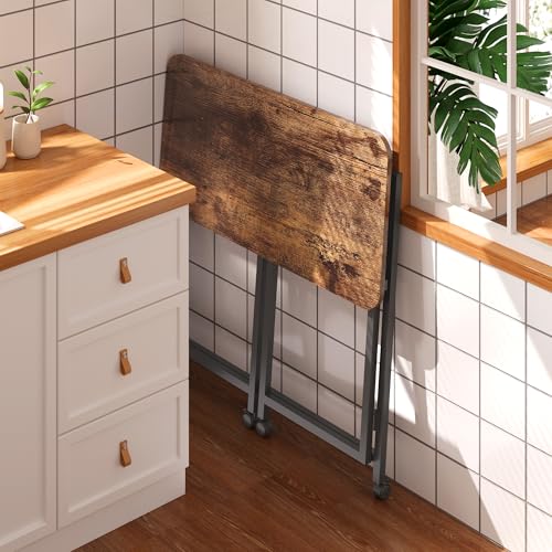 31.5-Inch Small Folding Mobile Computer Desk with Wheels - Rustic Brown & Black