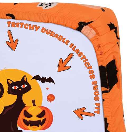 Cloele Halloween Pumpkin Square Playard/Playpen Fitted Sheets Perfect for 36 X 36 Portable Playard Mattresses - Cat Square Pack and Play Crib Sheets Halloween Room Decoration Playpen Sheet for Baby
