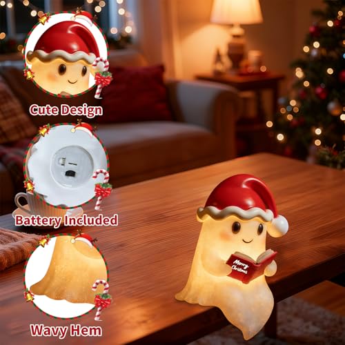 QETRABONE Christmas Ghost Reading Book Lamp - Christmas Ghost Figurine