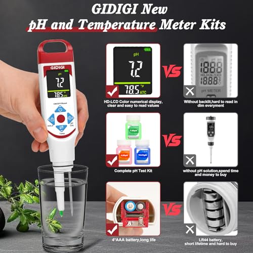 Red Food pH Meter with ATC & Spear Probe for Fermentation & Meat Testing