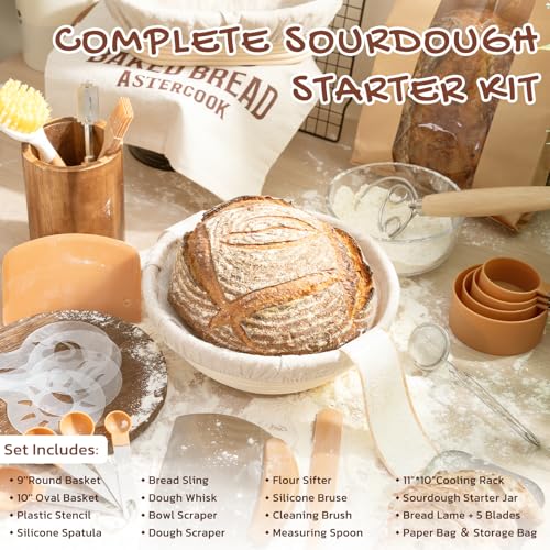 Complete Sourdough Bread Baking Kit with Banneton Baskets, Tools & Accessories