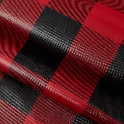 84x60 Inch Oval Christmas Buffalo Plaid Vinyl Tablecloth with Flannel Backing