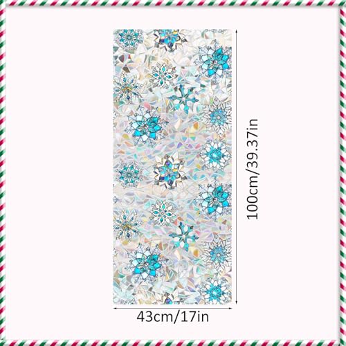 Niviy Christmas Window Clings 16.93 x 39.37in – Stained Glass Snowflake Film, Static Cling, Rainbow Shadows, Indoor/Outdoor Holiday Decor