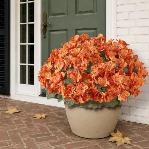 Artificial Fall Azalea Topiary Trees - 2 Pack, Orange, 16.5 Inch Outdoor Decor