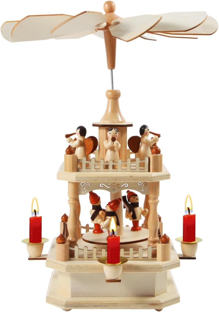 Wooden Christmas Pyramid by [Brand Name] | 14-Inch Nativity Scene with 4 Candle Holders - Festive Tabletop Decor