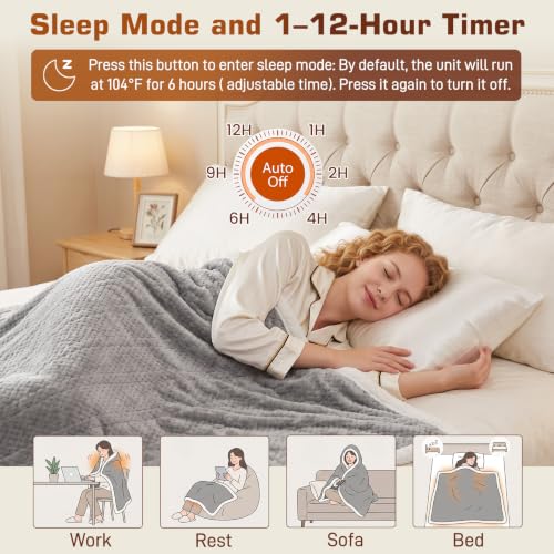 Wearable Heated Blanket with Foot Pocket & Detachable Hood - 8 Heat Settings