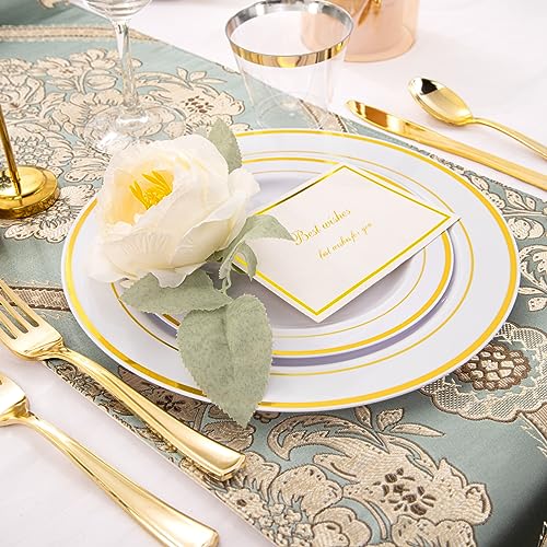 WELLIFE 210 Piece Gold Plastic Dinnerware Set, Include: 30 Dinner
