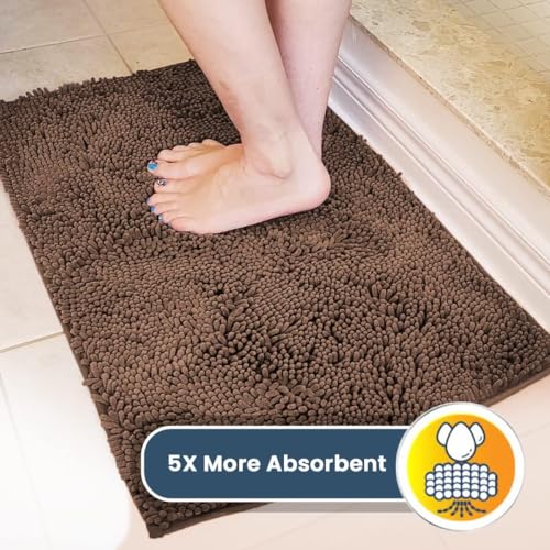 Chocolate Brown Microfiber Door Mat & Pet Rug 4-Piece Absorbent, Non-Slip Chenille