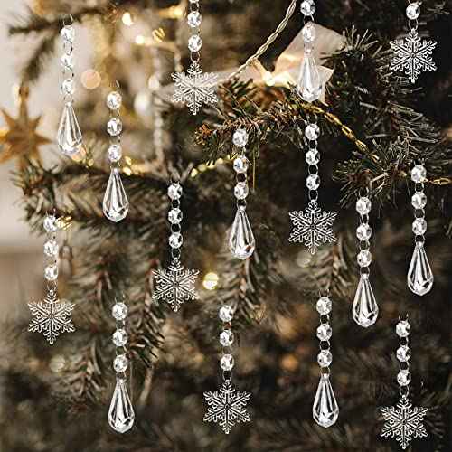 YUJUN 38PCS Christmas Tree Crystal Decorations Winter Snowflakes Christmas Icicle Drops Ornaments Hanging Chandelier Pendants Beads for Xmas Winter New Year Wedding Party Decor