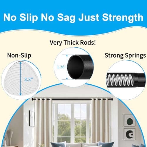 Black Tension Curtain Rod 51-165 Inch No Drilling Outdoor Indoor Heavy Duty