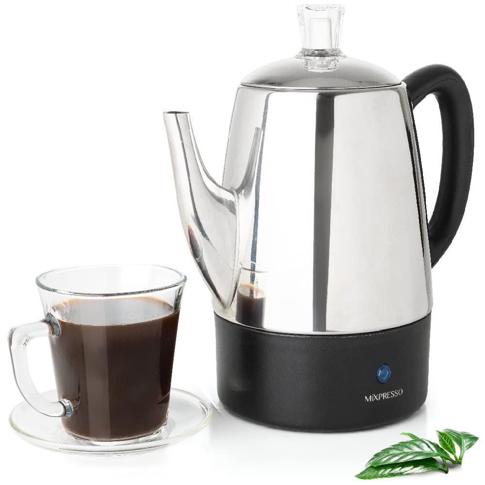 Mixpresso 10 Cup Percolator Coffee Pot Electric, Stainless Steel Coffee Percolator Electric With Keep Warm Function, Classic Perculator Pot With Removable Basket for Home or Office