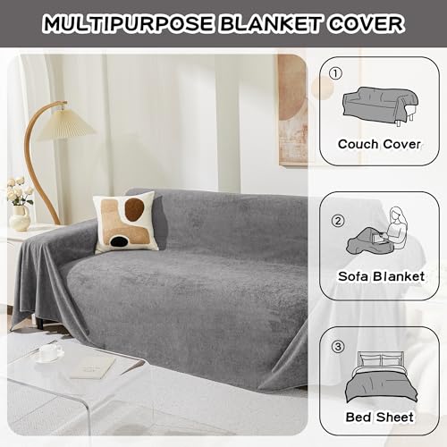 Grey 91x134-Inch Couch Cover for 3 Cushion Sofa, Pet Scratch Proof & Washable