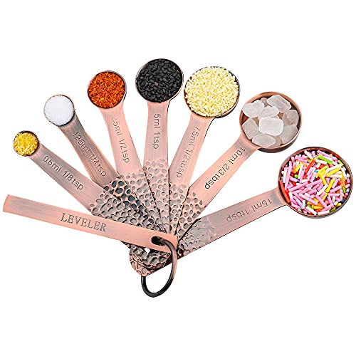 Copper Measuring Cups and Spoons Set - 14 Piece Kitchen Baking Tools with Accurate Markings