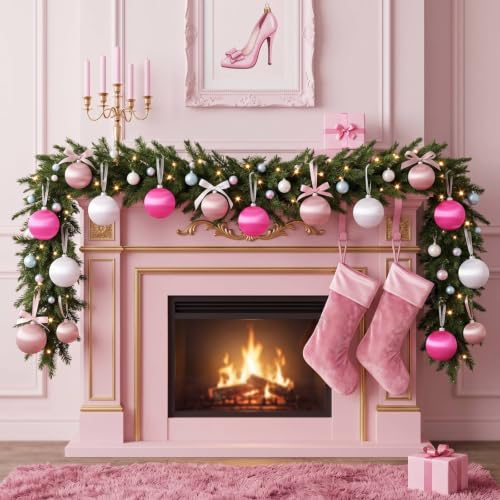 Hungdao 18 Pcs Pink Satin Christmas Ornaments 3.15" Holiday Decor Set