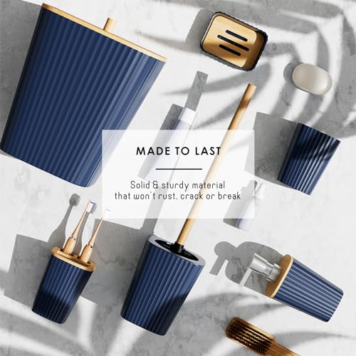 Clara Clark Navy Blue Bathroom Accessory Set with Shower Curtain — Complete Bathroom Decor