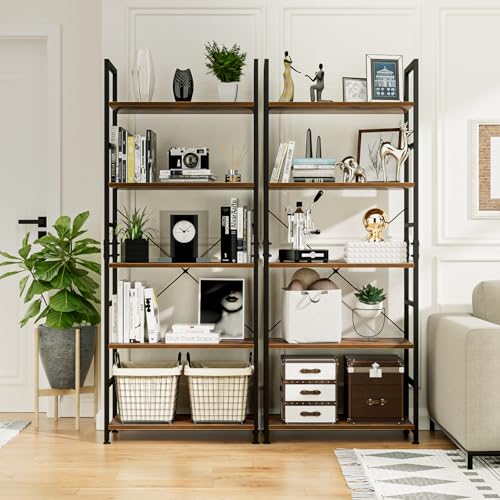 NUMENN Vintage 5-Tier Freestanding Bookshelf Tall Open Storage Bookcase