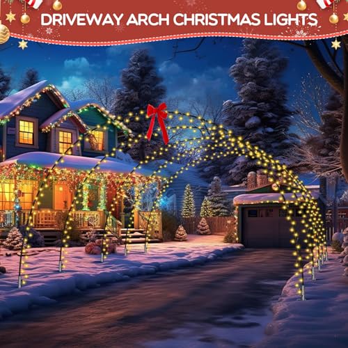 Tujoe 3 Pack 10ft Christmas Lighted Arch Tunnel Outdoor Decor with 8 Modes, 100 LEDs - Model 3