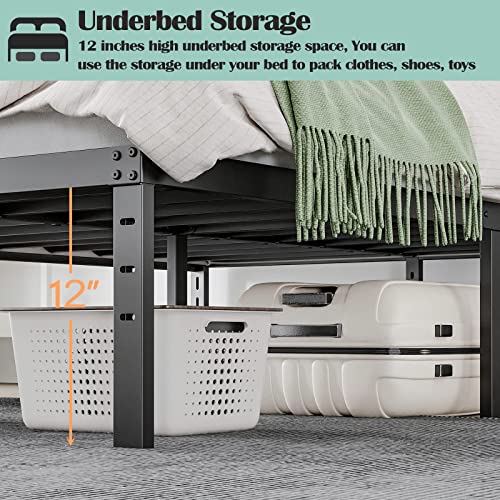 Queen Heavy Duty Metal Platform Bed Frame with Headboard, 14-Inch Support