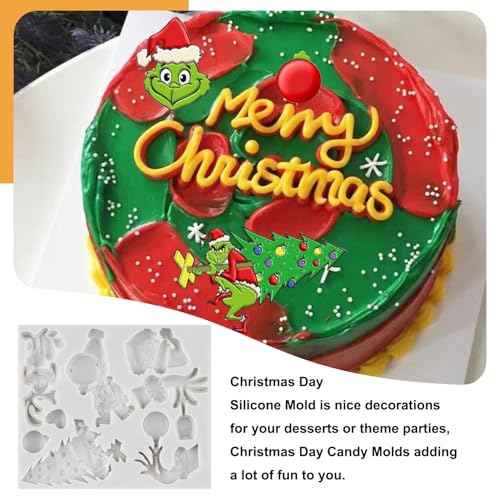 Sijiangmold Merry Christmas Fondant Molds Funny Cartoon Character Silicone Molds Green Hand Resin Molds Xmas Tree Gift Cake Decorating Molds For Cupcake Topper Polymer Clay Gum Paste Set Of 2, Gray