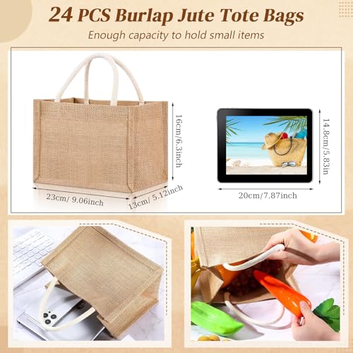 Mini Burlap Tote Bags Set 24 Pcs 9.06 x 6.3 x 5.12 Inches Classic Jute