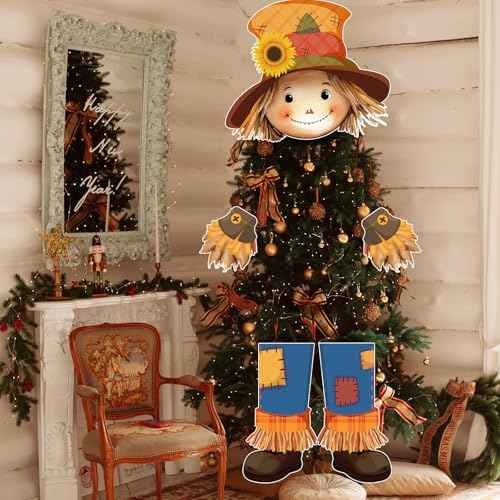 Thanksgiving Scarecrow Tree Topper Harvest Farmhouse Decorative Tree Treetops Head Hands and Legs Decor for Holiday Thanksgiving Indoor Home Decorations Party Supplies