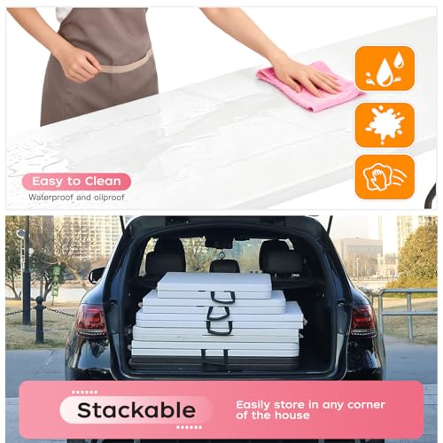 8ft Folding Table - White Portable Plastic Event Table with Locking Legs