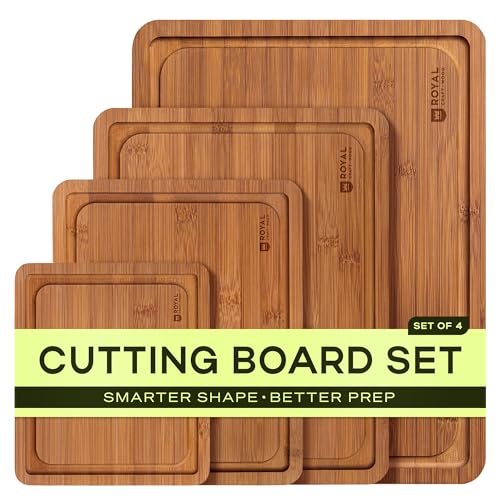 Carbonized Bamboo Cutting Board Set - 4 Pcs Kitchen Meal Prep & Serving