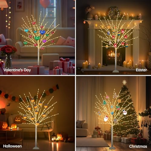 FastDeng 4ft Lighted Birch Tree 2-Pack with 880 LEDs, 8 Modes, Timer Remote – Indoor/Outdoor Prelit Xmas Trees