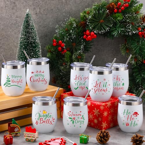 Umigy 8 Pieces Christmas Wine Tumbler Set – Classic Holiday Gift & Party Favors