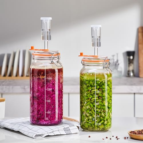JILLMO 2L Wide Mouth Fermentation Jar Set with Airlocks & Glass Weights - 2 Pack
