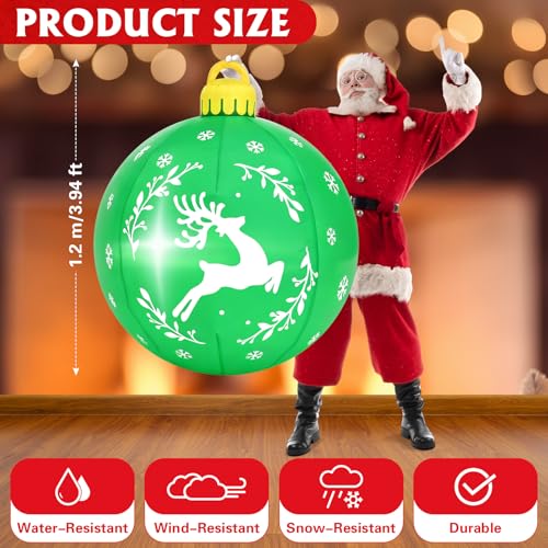Vertintong 4 Ft Green Elk Christmas Inflatable Ball with LED Lights Outdoor Decor