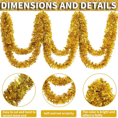 26.2 Ft Tinsel Garland Decoration for Holiday Tree Walll Home Office Event, Christmas, Birthday, Weddings, Party Decorations, Fluffy Twist for All-Season Indoor Outdoor Events - Gold