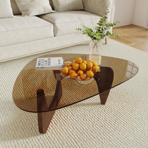 Triangle MDF Frame Coffee Table with Amber Tempered Glass Top