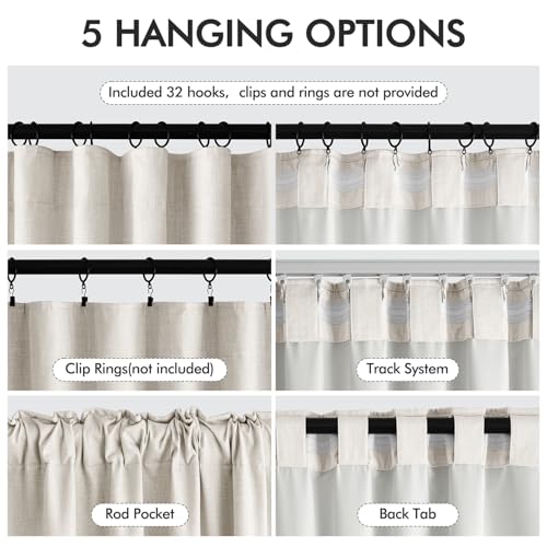 Blackout Linen Curtains 50x96 Inches - Pack of 2 Birch Variation