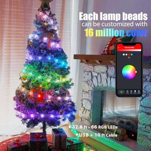 Lphianx Silver Christmas Tree Ribbon String Lights, 33ft 80 Modes App & Remote Control
