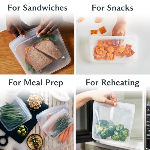 Reusable Silicone Food Storage Bags Set - Clear, 4-Pack with Half Gallon, Sandwich & Snack Sizes - Leak-Free & Dishwasher Safe
