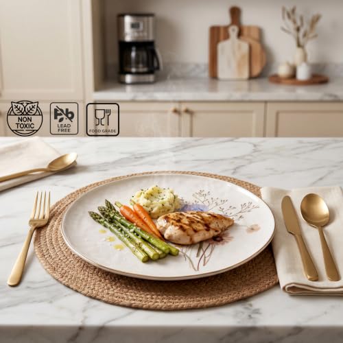 Floral White 12-Piece Porcelain Dinnerware Set for 4 - Elegant Plates & Bowls with Gold Rims