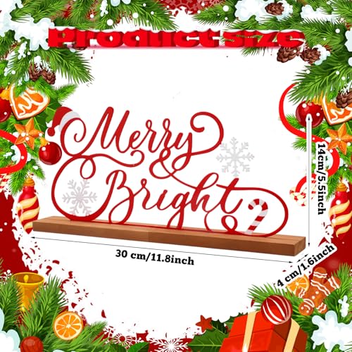 Teenyyou Merry and Bright Engagement Table Sign Gold Metal Christmas Centerpiece