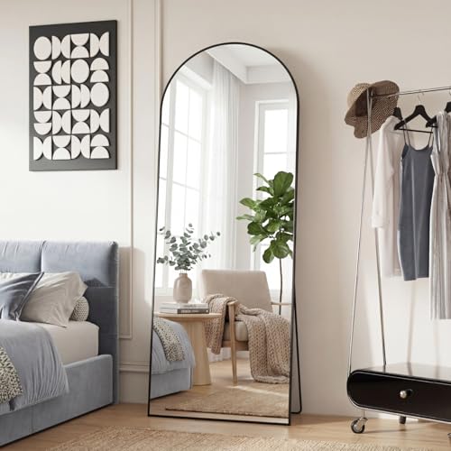 DUMOS Black 65x24 Inch Arched Full Length Floor Mirror with Stand