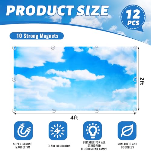 Blue Sky Cloud Classroom Fluorescent Light Covers - 12 Pcs, 2x4 ft