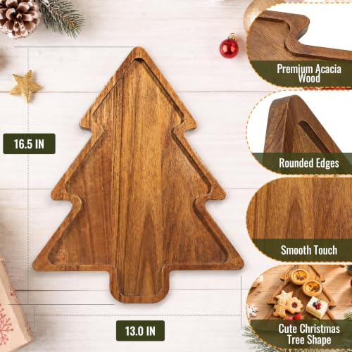 Nhohobiy Large Acacia Wood Christmas Tree Charcuterie Board Serving Tray 16.5" x 13"