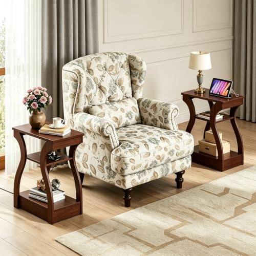 WLIVE End Tables Set of 2 with Charging Station - Cherry Finish